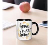 EMCLKS Mug en céramique, 330ml, tasse à thé, tasse cafe, tasse drole, cadeau drole, cadeau homme, mug cafe, Citation « Home sweet home » dans une couronne dorée vintage. Lettrage manuscrit. Calli