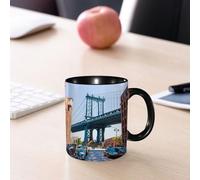 EMCLKS Mug en céramique, 330ml, tasse à thé, tasse cafe, tasse drole, cadeau drole, cadeau homme, mug cafe, Brooklyn, New York, États-Unis. Photo du pont emblématique de Bridge Street avec des vo