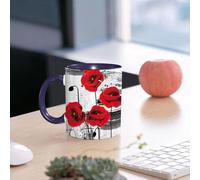 EMCLKS Mug en céramique, 330ml, tasse à thé, tasse cafe, tasse drole, cadeau drole, cadeau homme, mug cafe, Art, quatuor de coquelicots rouges aux pétales riches sur un fond noir et blanc dramati