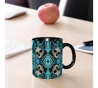 EMCLKS Mug en céramique, 330ml, tasse à thé, tasse cafe, tasse drole, cadeau drole, cadeau homme, mug cafe, Tons bleus, crâne et tentacules de pieuvre, motifs répétitifs de crâne et de pieuvre
