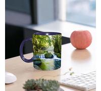 EMCLKS Mug en céramique, 330ml, tasse à thé, tasse cafe, tasse drole, cadeau drole, cadeau homme, mug cafe, Vue sur la jungle luxuriante, les montagnes brumeuses et les rochers moussus, turquoise
