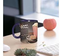 EMCLKS Mug en céramique, 330ml, tasse à thé, tasse cafe, tasse drole, cadeau drole, cadeau homme, mug cafe, Thèmes de films, clap de cinéma, popcorn, billets et bobines de film : tous ces élément