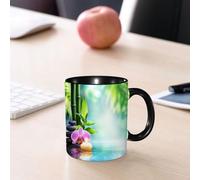 EMCLKS Mug en céramique, 330ml, tasse à thé, tasse cafe, tasse drole, cadeau drole, cadeau homme, mug cafe, Nature morte Green Zen SPA : bougie et pierre avec bambou et orchidée aquatique