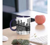 EMCLKS Mug en céramique, 330ml, tasse à thé, tasse cafe, tasse drole, cadeau drole, cadeau homme, mug cafe, Coucher de soleil sur le pont de Brooklyn avec Manhattan, la célèbre ville de New York.
