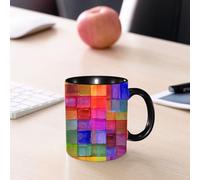 EMCLKS Mug en céramique, 330ml, tasse à thé, tasse cafe, tasse drole, cadeau drole, cadeau homme, mug cafe, Couleur - Grille aquarelle riche Un ensemble de carrés superposés dans une palette dive