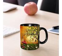 EMCLKS Mug en céramique, 330ml, tasse à thé, tasse cafe, tasse drole, cadeau drole, cadeau homme, mug cafe, Décor féerique, forêt enchantée avec fées, papillons et elfes
