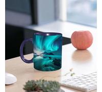 EMCLKS Mug en céramique, 330ml, tasse à thé, tasse cafe, tasse drole, cadeau drole, cadeau homme, mug cafe, Aurore boréale. Lumières du Nord dans les îles Lofoten, en Norvège. Ciel étoilé. Paysag