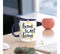 EMCLKS Mug en céramique, 330ml, tasse à thé, tasse cafe, tasse drole, cadeau drole, cadeau homme, mug cafe, Citation « Home sweet home » dans une couronne dorée vintage. Lettrage manuscrit. Calli