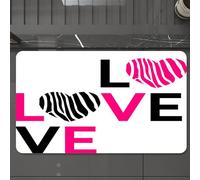 EMCLKS Tapis de Bain Antiderapant, Tapis Salle de Bain en Microfibre Douce, Tapis de Bain Absorbant, Lavable,Zèbre Rose, Je t'aime Calligraphie Rayures zébrées Coeurs Illustration de la Sai,60x90 cm