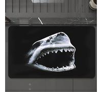 EMCLKS Tapis de Bain Antiderapant, Tapis Salle de Bain en Microfibre Douce, Tapis de Bain Absorbant, Lavable,Portrait Dramatique d'un Requin aux Dents mortelles exposé sur Fond Noir,60x90 cm