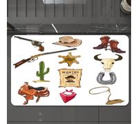 EMCLKS Tapis de Bain Antiderapant, Tapis Salle de Bain en Microfibre Douce, Tapis de Bain Absorbant, Lavable,Collection d'icônes du Far West de Style Western et Dessin animé Sher,60x90 cm