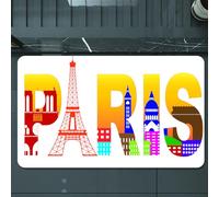 EMCLKS Tapis de Bain Antiderapant, Tapis Salle de Bain en Microfibre Douce, Tapis de Bain Absorbant, Lavable,Paris, Paris France Skyline avec icônes culturelles Caractéristiques de la Ville,60x90 cm