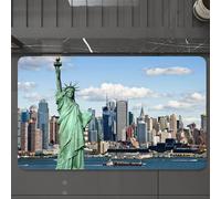 EMCLKS Tapis de Bain Antiderapant, Tapis Salle de Bain en Microfibre Douce, Tapis de Bain Absorbant, Lavable,New York, Statue de la Liberté dans Le Port Urbain de New York City Imprimer cél,60x90 cm