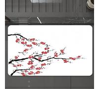 EMCLKS Tapis de Bain Antiderapant, Tapis Salle de Bain en Microfibre Douce, Tapis de Bain Absorbant, Lavable,Sakura, Une Branche délicate avec des Fleurs Rouges audacieuses et des Branches,60x90 cm