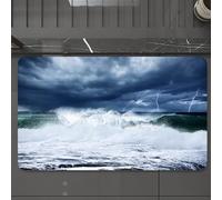 EMCLKS Tapis de Bain Antiderapant, Tapis Salle de Bain en Microfibre Douce, Tapis de Bain Absorbant, Lavable,Vague, Orage et éclairs sur la Plage. Ciel Nuageux. Ciel pluvieux. Marée puissan,60x90 cm