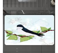 EMCLKS Tapis de Bain Antiderapant, Tapis Salle de Bain en Microfibre Douce, Tapis de Bain Absorbant, Lavable,Hirondelle perchée sur Une Branche avec des Feuilles Vertes entourée d'un Fond b,60x90 cm