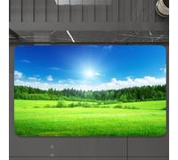 EMCLKS Tapis de Bain Antiderapant, Tapis Salle de Bain en Microfibre Douce, Tapis de Bain Absorbant, Lavable,sous Le Ciel Bleu Vif, l'herbe Verte spacieuse est Brillante et Le Soleil Brille,60x90 cm