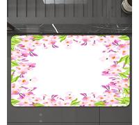 EMCLKS Tapis de Bain Antiderapant, Tapis Salle de Bain en Microfibre Douce, Tapis de Bain Absorbant, Lavable,Cadre de Fleurs Roses, Feuilles Vertes, Bordure Florale de délicates Fleurs Rose,60x90 cm