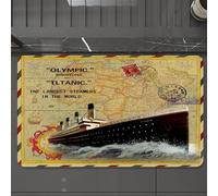 EMCLKS Tapis de Bain Antiderapant, Tapis Salle de Bain en Microfibre Douce, Tapis de Bain Absorbant, Lavable,Carte rétro du Titanic, Le Plus Grand Navire sur la Carte Antique du Titanic, Ti,60x90 cm