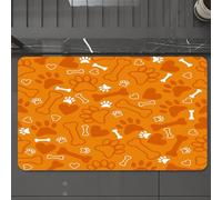EMCLKS Tapis de Bain Antiderapant, Tapis Salle de Bain en Microfibre Douce, Tapis de Bain Absorbant, Lavable,avec Empreinte de Patte de Chien, os et cœurs. Fond Orange.,60x90 cm