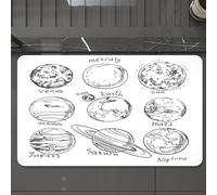 EMCLKS Tapis de Bain Antiderapant, Tapis Salle de Bain en Microfibre Douce, Tapis de Bain Absorbant, Lavable,Doodle, planètes du système Solaire Soleil Mercure Terre Lune,60x90 cm