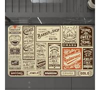 EMCLKS Tapis de Bain Antiderapant, Tapis Salle de Bain en Microfibre Douce, Tapis de Bain Absorbant, Lavable,Collection de signalisation Vintage, Compilation de Logos et de plaques stylisés,60x90 cm
