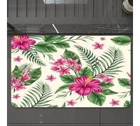EMCLKS Tapis de Bain Antiderapant, Tapis Salle de Bain en Microfibre Douce, Tapis de Bain Absorbant, Lavable,Aquarelle, Plumeria et Hibiscus Flore Île Tropicale Nature Aloha Hawaï Jungle Dé,60x90 cm