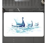 EMCLKS Tapis de Bain Antiderapant, Tapis Salle de Bain en Microfibre Douce, Tapis de Bain Absorbant, Lavable,Viking, Portrait de drakkars Vikings dans des navires de mer en Bois Brut,60x90 cm