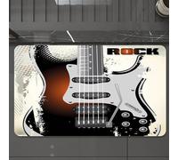 EMCLKS Tapis de Bain Antiderapant, Tapis Salle de Bain en Microfibre Douce, Tapis de Bain Absorbant, Lavable,Musique Rock, Motif de Guitare détaillé avec Cordes, arrière-Plan rétro en Demi-,60x90 cm