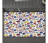 EMCLKS Tapis de Bain Antiderapant, Tapis Salle de Bain en Microfibre Douce, Tapis de Bain Absorbant, Lavable,Véhicules et Panneaux, mosaïque de Symboles de Voiture et de Circulation, icônes,60x90 cm