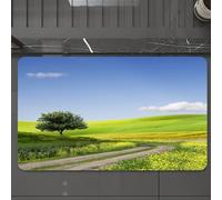 EMCLKS Tapis de Bain Antiderapant, Tapis Salle de Bain en Microfibre Douce, Tapis de Bain Absorbant, Lavable,Nature, Paysage de Campagne avec des Champs d'herbe Fleurie Paysage idyllique, b,60x90 cm