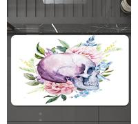 EMCLKS Tapis de Bain Antiderapant, Tapis Salle de Bain en Microfibre Douce, Tapis de Bain Absorbant, Lavable,Le crâne est entouré de Fleurs et de Feuilles, œuvre d'art de crânes, pauvreté,60x90 cm