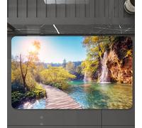 EMCLKS Tapis de Bain Antiderapant, Tapis Salle de Bain en Microfibre Douce, Tapis de Bain Absorbant, Lavable,Nature, lac idyllique avec la Cascade Qui descend des collines dans Le,60x90 cm