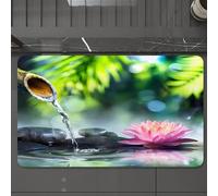 EMCLKS Tapis de Bain Antiderapant, Tapis Salle de Bain en Microfibre Douce, Tapis de Bain Absorbant, Lavable,Jardin Zen avec Pierres Noires et nénuphar Rose,60x90 cm