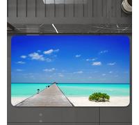 EMCLKS Tapis de Bain Antiderapant, Tapis Salle de Bain en Microfibre Douce, Tapis de Bain Absorbant, Lavable,Marina de Plage Tranquille Saphir, jetée côtière aux eaux Turquoise, jetée de pl,60x90 cm