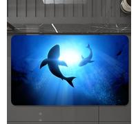 EMCLKS Tapis de Bain Antiderapant, Tapis Salle de Bain en Microfibre Douce, Tapis de Bain Absorbant, Lavable,Les Requins nagent au Soleil, Les Requins mystérieux traversent Les Rayons, Les,60x90 cm
