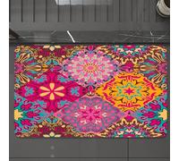EMCLKS Tapis de Bain Antiderapant, Tapis Salle de Bain en Microfibre Douce, Tapis de Bain Absorbant, Lavable,Motifs de Mandala artistiques vibrants et marocains dans des carrés orientaux.,60x90 cm