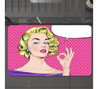 EMCLKS Tapis de Bain Antiderapant, Tapis Salle de Bain en Microfibre Douce, Tapis de Bain Absorbant, Lavable,Fille Blonde Pop Art. OK de la Main. Bulle de Dialogue Vide. Zone de Texte. Fond,60x90 cm