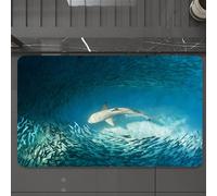 EMCLKS Tapis de Bain Antiderapant, Tapis Salle de Bain en Microfibre Douce, Tapis de Bain Absorbant, Lavable,Entouré de Requins dans l'océan, de Requins majestueux, de Poissons du Centre co,60x90 cm