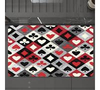 EMCLKS Tapis de Bain Antiderapant, Tapis Salle de Bain en Microfibre Douce, Tapis de Bain Absorbant, Lavable,Motif harmonieux avec des Couleurs de Cartes. Icônes vectorielles Rouges et Noir,60x90 cm