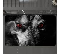 EMCLKS Tapis de Bain Antiderapant, Tapis Salle de Bain en Microfibre Douce, Tapis de Bain Absorbant, Lavable,Le Regard Sinistre d'un Chien aux Yeux Rouges flamboyants enveloppé dans l'obscu,60x90 cm