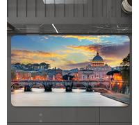 EMCLKS Tapis de Bain Antiderapant, Tapis Salle de Bain en Microfibre Douce, Tapis de Bain Absorbant, Lavable,Pont Saint-Ange et basilique Saint-Pierre, Le Pont et la cathédrale emblématique,60x90 cm