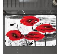 EMCLKS Tapis de Bain Antiderapant, Tapis Salle de Bain en Microfibre Douce, Tapis de Bain Absorbant, Lavable,Art, Quatuor de Coquelicots Rouges aux pétales Riches sur Fond Noir et Blanc dra,60x90 cm