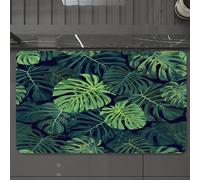 EMCLKS Tapis de Bain Antiderapant, Tapis Salle de Bain en Microfibre Douce, Tapis de Bain Absorbant, Lavable,Plantes Tropicales Monstera Vert Motif Abstrait Bizarre,60x90 cm