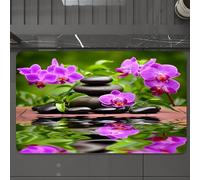 EMCLKS Tapis de Bain Antiderapant, Tapis Salle de Bain en Microfibre Douce, Tapis de Bain Absorbant, Lavable,Spa - avec orchidées, Pierres, orchidées Violettes, Galets et Reflets d'eau, Pie,60x90 cm
