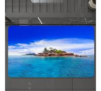 EMCLKS Tapis de Bain Antiderapant, Tapis Salle de Bain en Microfibre Douce, Tapis de Bain Absorbant, Lavable,Oasis d'île Tropicale Bleu Ciel, mer Saphir, joyaux océaniques calmes sous Le So,60x90 cm