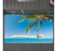EMCLKS Tapis de Bain Antiderapant, Tapis Salle de Bain en Microfibre Douce, Tapis de Bain Absorbant, Lavable,Un Grand Navire de croisière Nautique se Dirige vers la Plage de Sable Tropicale,60x90 cm