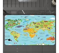 EMCLKS Tapis de Bain Antiderapant, Tapis Salle de Bain en Microfibre Douce, Tapis de Bain Absorbant, Lavable,Carte de la Faune et de la Flore d'Amérique du Nord, éléments Plats. Grand ensem,60x90 cm