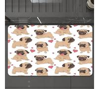 EMCLKS Tapis de Bain Antiderapant, Tapis Salle de Bain en Microfibre Douce, Tapis de Bain Absorbant, Lavable,Motif sans Couture avec Image de Chiots carlins rigolos. Illustration vectoriell,60x90 cm