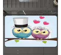 EMCLKS Tapis de Bain Antiderapant, Tapis Salle de Bain en Microfibre Douce, Tapis de Bain Absorbant, Lavable,Décorations de Mariage, Deux hiboux drôles et Mignons de Style Dessin animé Mari,60x90 cm